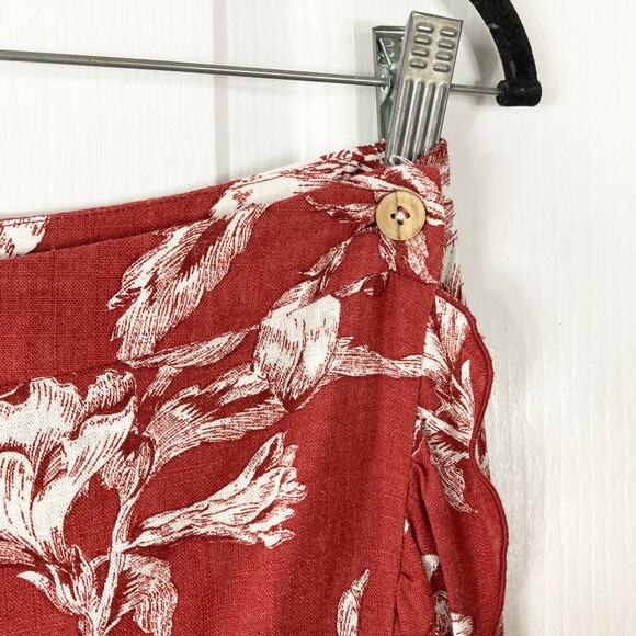 NWOT ZARA Skirt M Wrap Ruffle Midi Floral Linen Blend Button Waist Burgundy - Picture 10 of 13